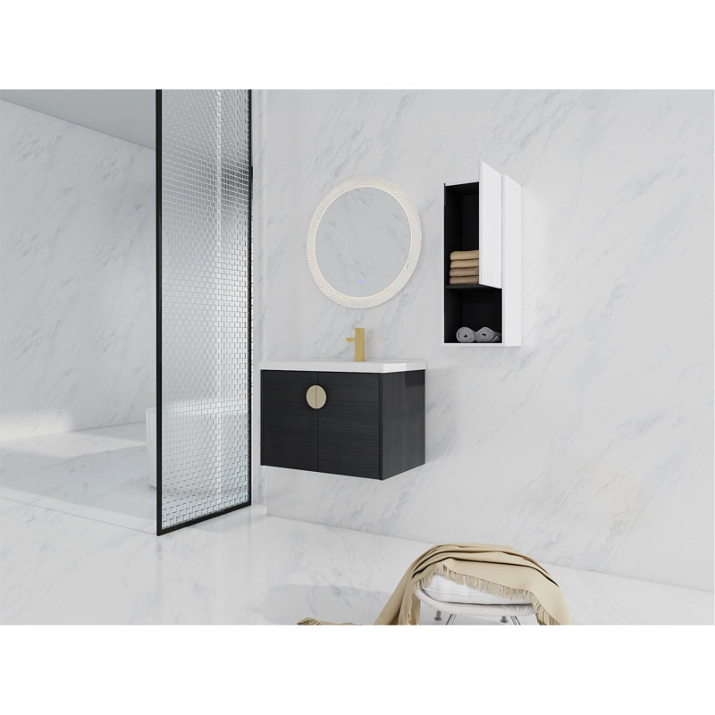 Meuble-lavabo mural 28 po avec lavabo en céramique et armoire latérale 28 po, portes à fermeture en douceur, 28"