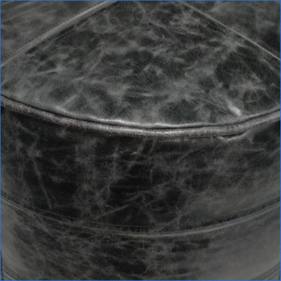 Pouf rond Connor en cuir noir vieilli - 18 x 18 x 14 pouces | Cuir | Profondeur du siège 18