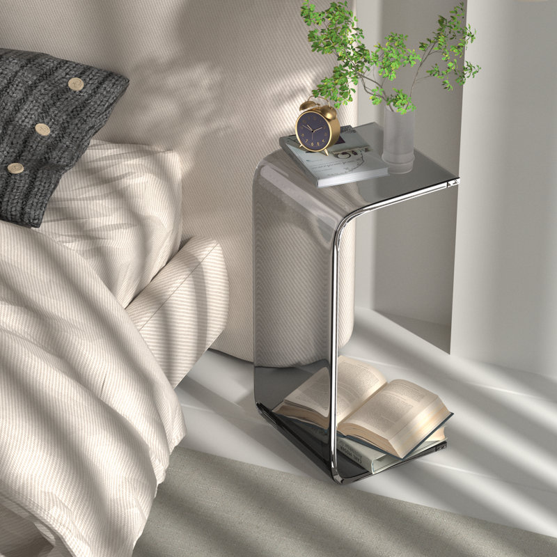 Transparent Acrylic C-Shape End Table - 30X30X65Cm Small Modern Side Table, Nightstand, Bedside Table, Sofa Table, Floating Desk For Studio Apartment, In Clear, Gray