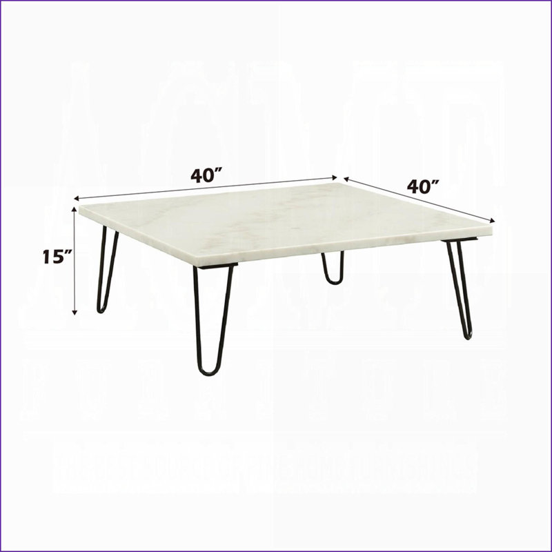 Table basse moderne en marbre blanc moderne avec pieds en métal en forme de V noir, table de salon élégante et facile à assembler