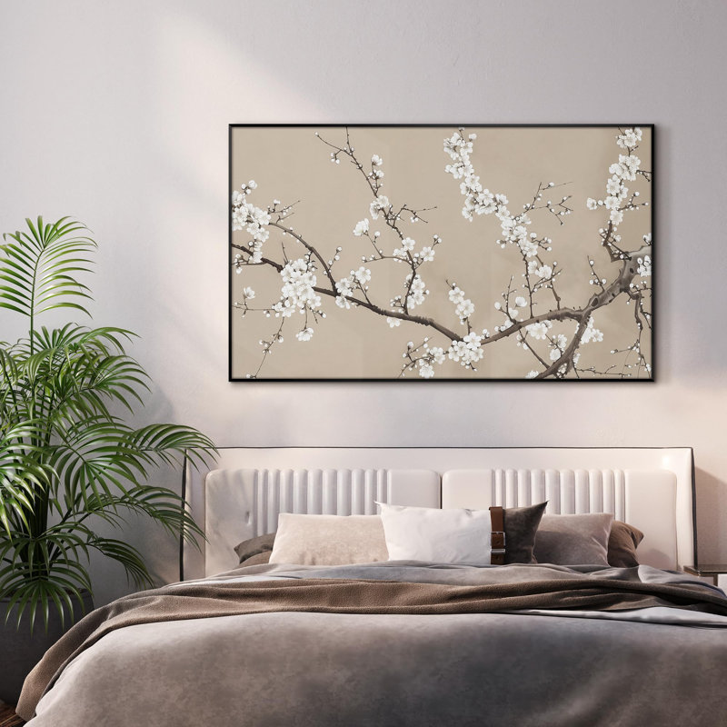 Élégante branche de prunier japonais, illustrations sur toile très grandes, reproduction d'art encadrée (assemblage requis)
