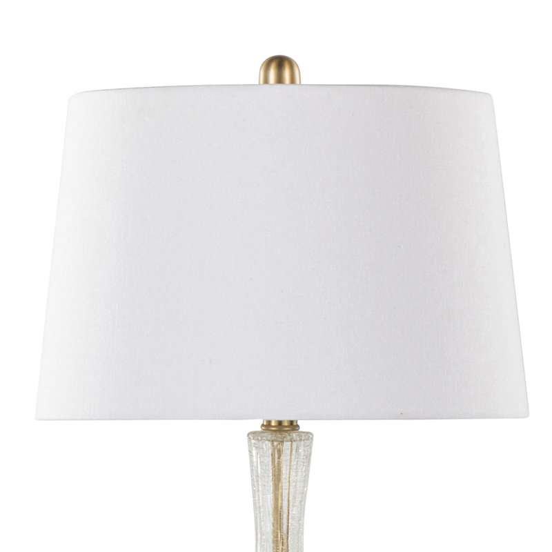 Lampe de table contemporaine en verre craquelé transparent 27 po Jenny, métal doré et lin blanc de Grandview Gallery - ensemble de 2