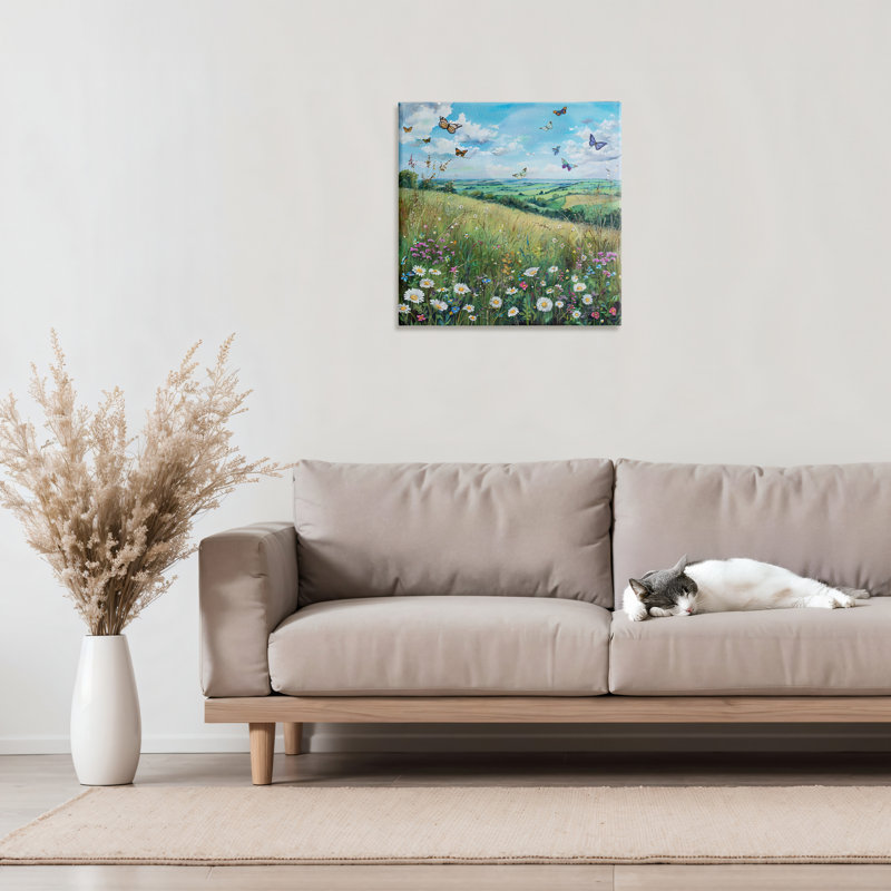 «Butterflies In Tranquil Meadow Canvas», conception par LSR Creative Studio, H 17 po x l 17 po
