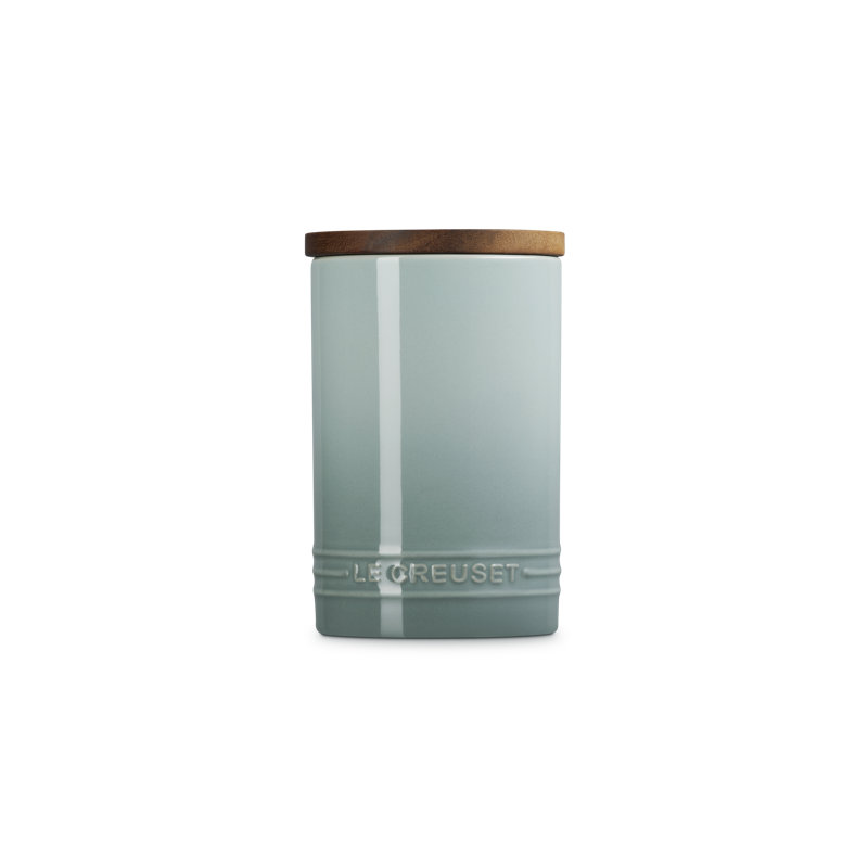 Le Creuset Stoneware Signature Canister With Wood Lid, 26 Oz., Sea Salt, Teal