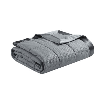 Oversized Down Alternative Blanket With Satin Trim Charcoal Queen