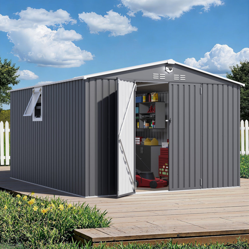 10 ft. W x 12 ft. D Metal Storage Tool Shed, Outdoor Shed with Switchable Window & Air Vents, 81.49" H x 117.3" W x 142.5" D