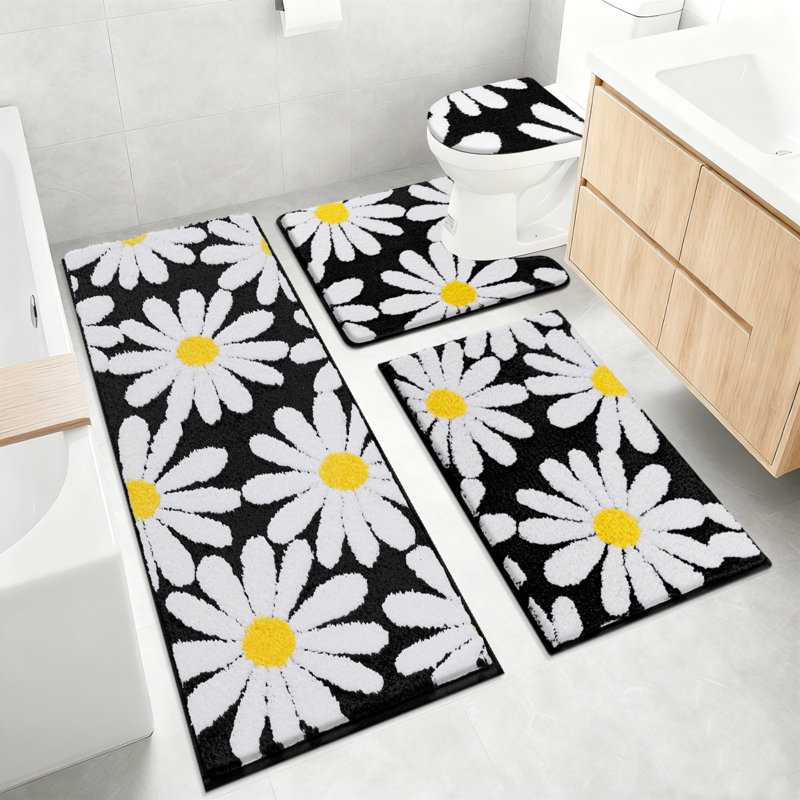 Ensemble de tapis de bain en microfibre 4 pièces avec envers antidérapant, Noir
