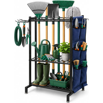 Heavy Duty Garden Tool Rack, 3 Tier Freestanding Metal Storage Organiser