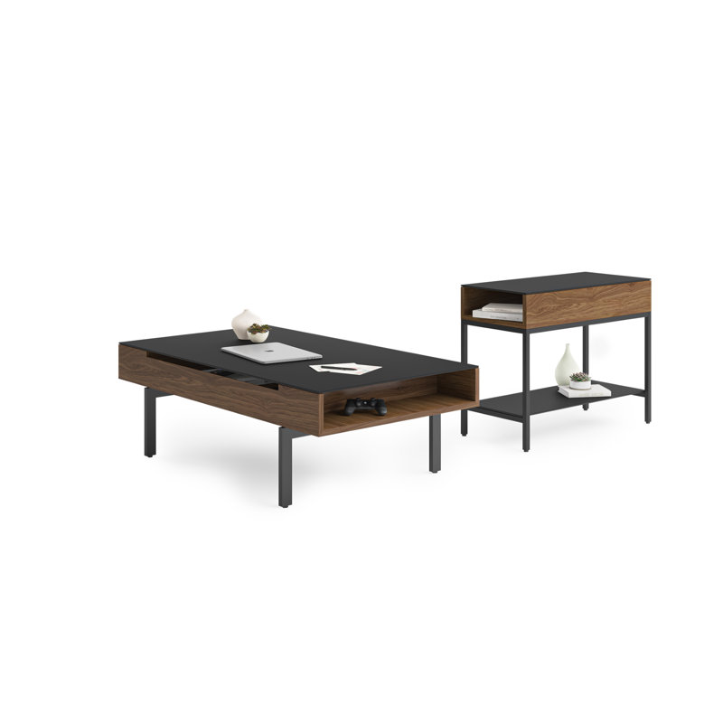 Reveal Glass End Table with Storage, Natural Walnut