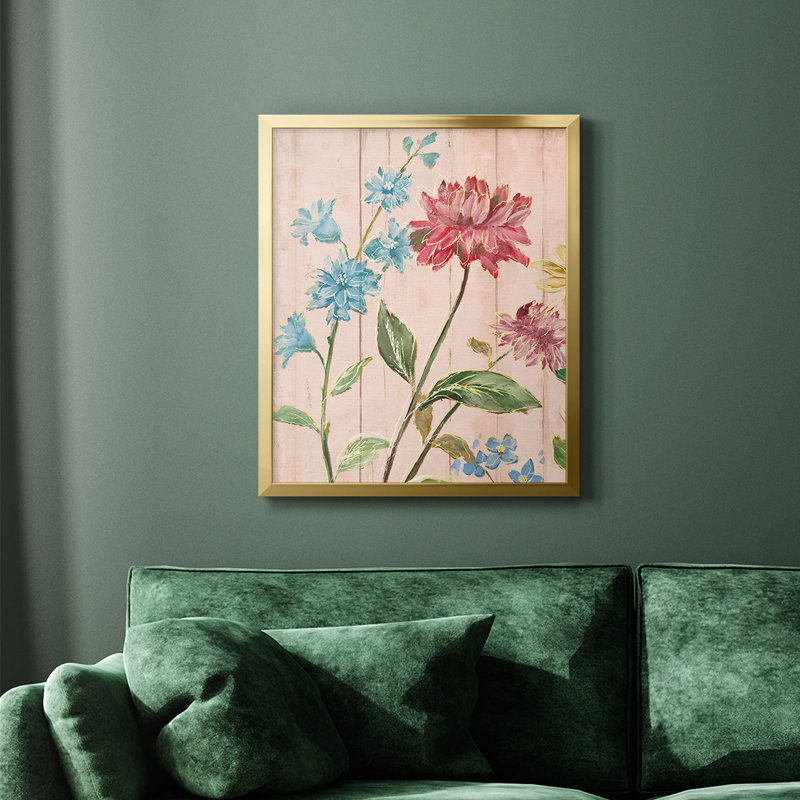 «Wildflower Flutter I», toile encadrée de qualité supérieure - prête à être accrochée, H 24 po x l 20 po, Or