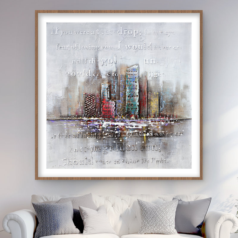 Cityscape with Typography in Relief - Framed Matted Print