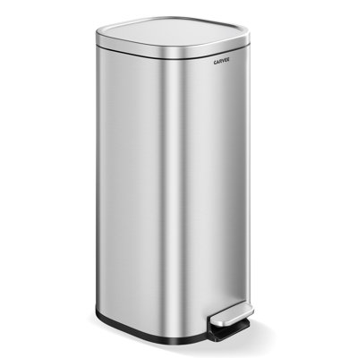30L / 8 Gal Rectangular Stainless Steel Step Trash Can, Quiet-Close Lid with Smudge-Proof Finish, Hands-Free Foot Pedal, Home Office