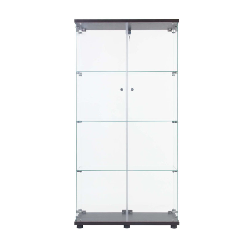 Vitrine lumineuse en verre à deux portes avec 4 tablettes, Noir, noir, noir, noir