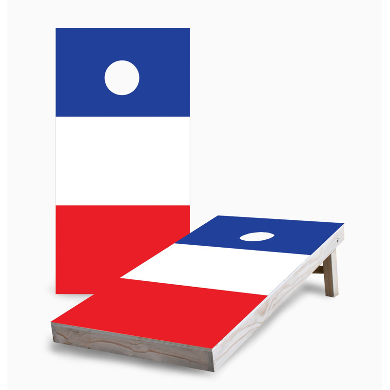 Ensemble de jeu de cornhole 2 x 4 drapeau français | Comprend (2) planches (8) sacs et accessoires optionnels