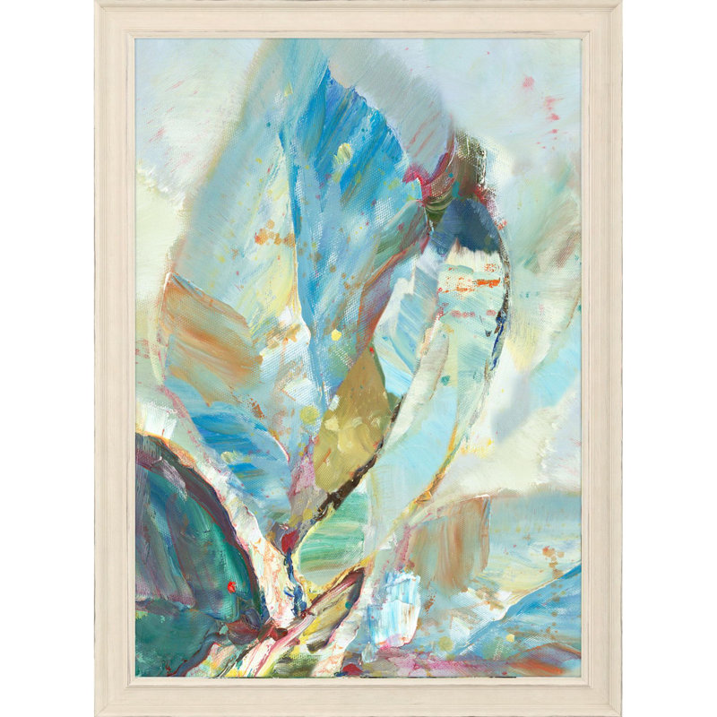 Distressed Ivory Wood Framed Aqua Leaf Poster