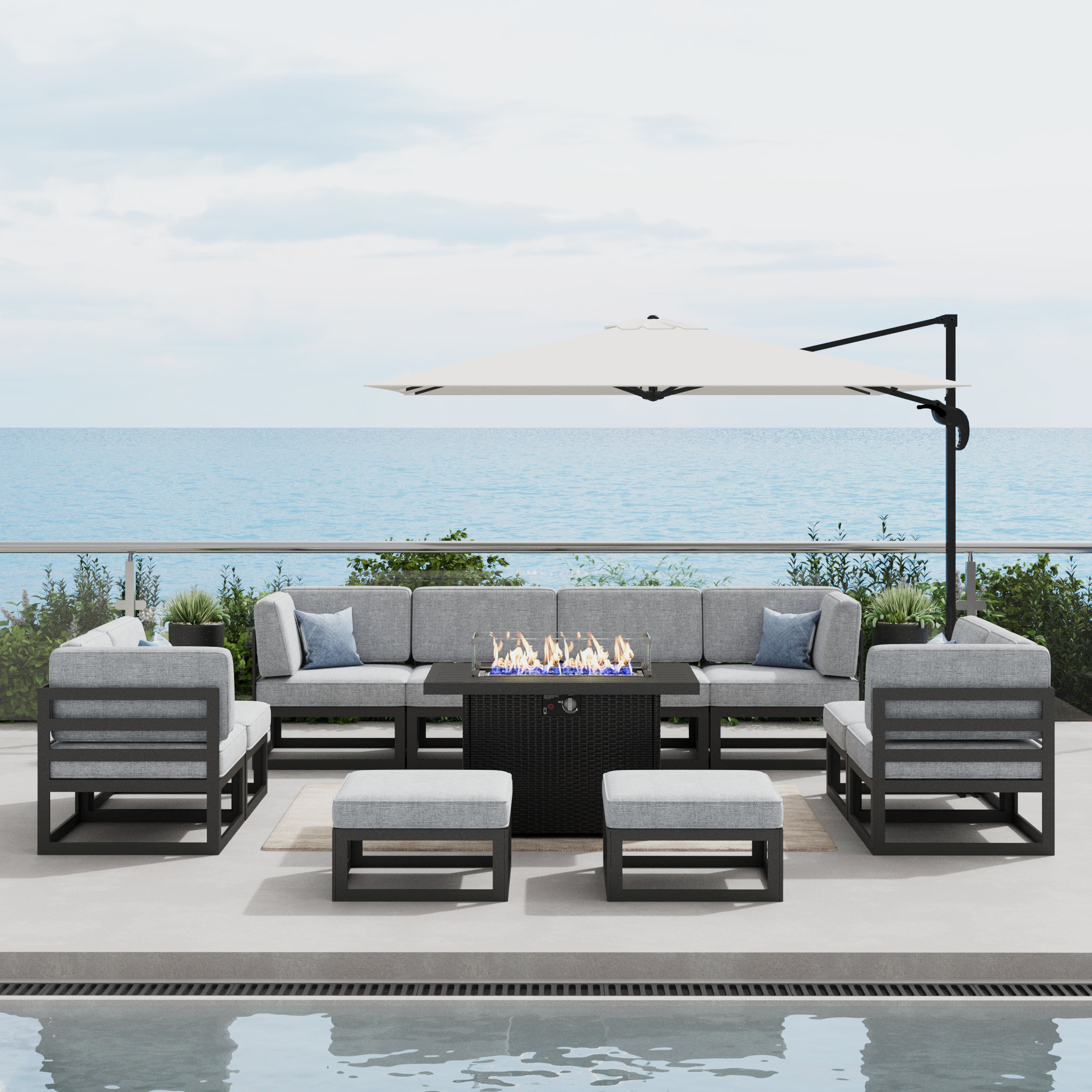 LayinSun Ensemble de meubles de patio en aluminium 11 pièces avec table