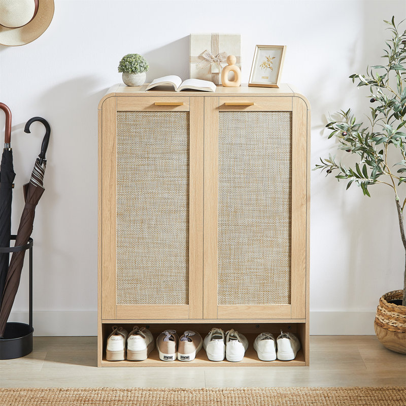 Armoire à chaussures en rotin avec portes, Chêne