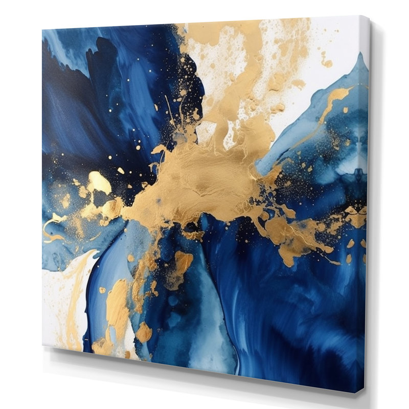 «Dark Blue and Gold Strokes», art encadré «Fractals», Toile tendue, H 30 po x l 30 po x P 1 po