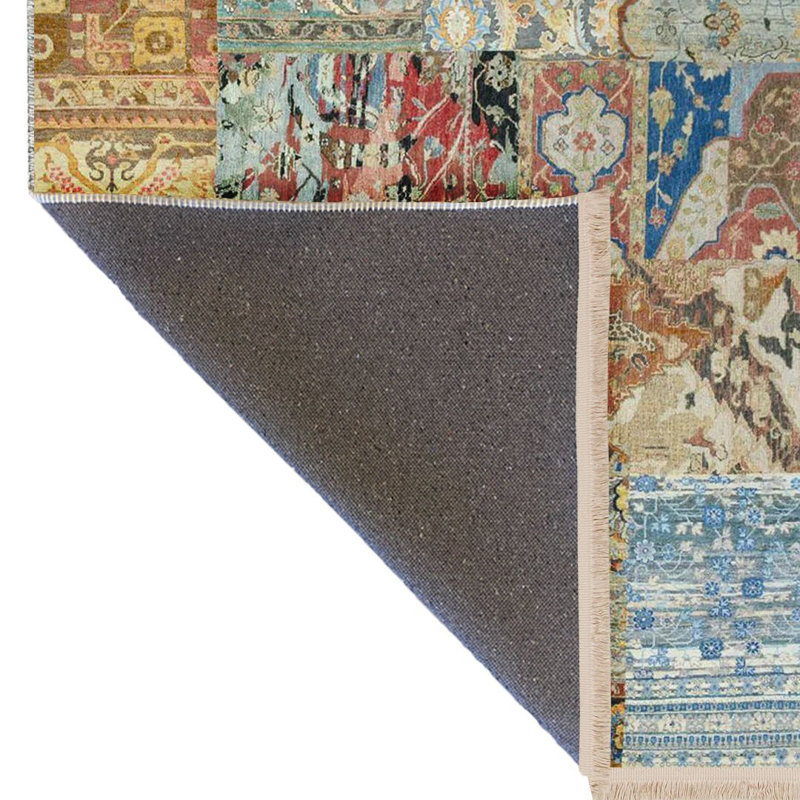 Tapis décoratif multicolore à motif patchwork rétro de la collection Barcelona, Rectangle 4 pi 11,06 po x 9 pi 10,11 po
