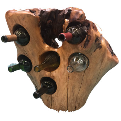 Darely 6 Bottle Solid Wood Floor Wine Bottle Rack in Brown