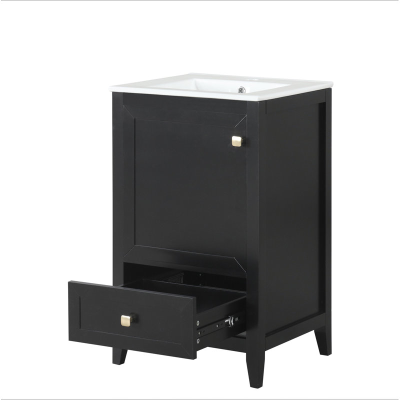 Meuble-lavabo de 20 po avec lavabo, armoire de salle de bain avec porte à fermeture douce, support de rangement et tiroir