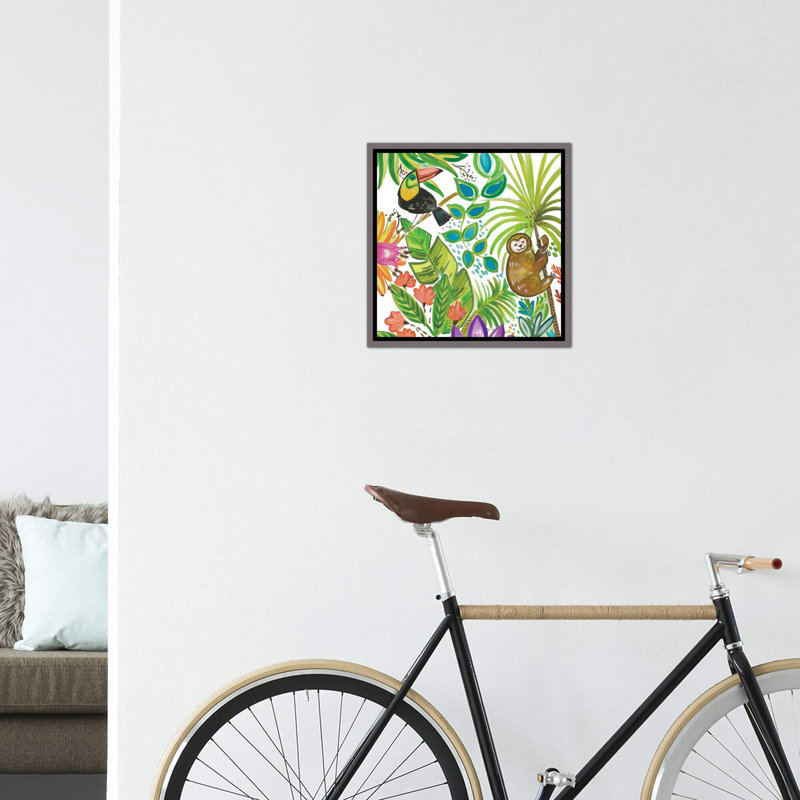 Art tropical encadré, H 18 po x l 18 po x P 1,5 po, Toile encadrée de bois rustique foncé