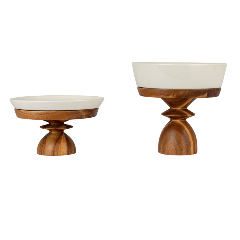 Acacia Wood-Enhanced Stoneware Serving Set
