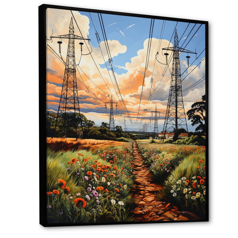 «Obyan Power Lines Electric Reverie VI», reproduction sur toile, H 20 po x l 12 po x P 1 po, Cadre flottant noir