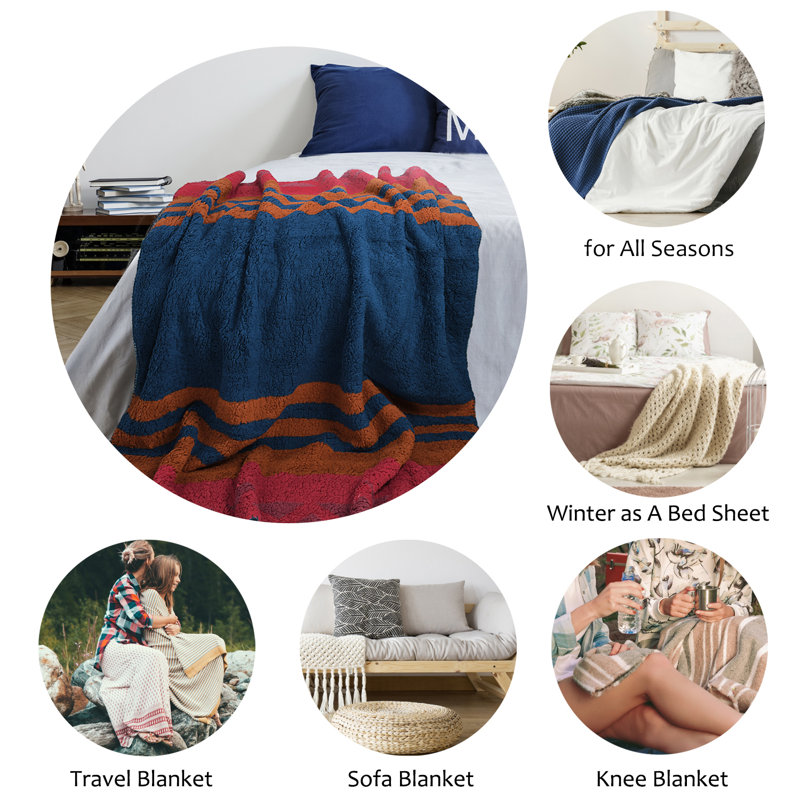 Southwestern Striped Reversible Sherpa Fleece Throw Blanket, 50 x 60 inches