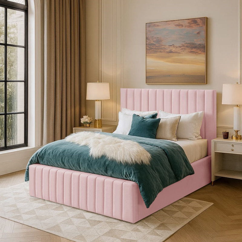 Janae Upholstered Ottoman Storage Bed, Double (4'6), Pink