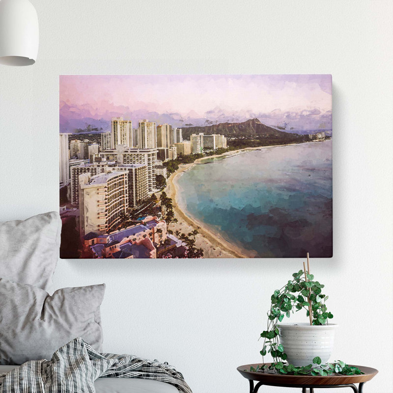 Dusk View of Waikiki Beach in Abstract - Wrapped Canvas, 50cm H x 76cm W x 3cm D