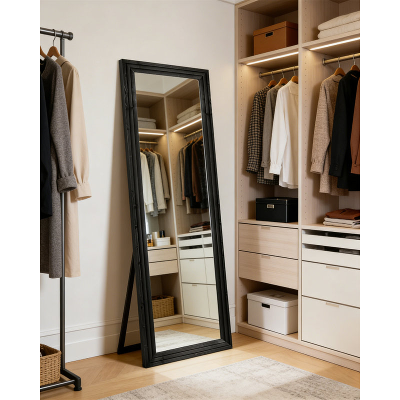 Full-Length Mirror With Stand – Solid Wood Frame Floor Mirror, Freestanding Or Wall-Mounted For Living Room, Bedroom, Or Dressing Area