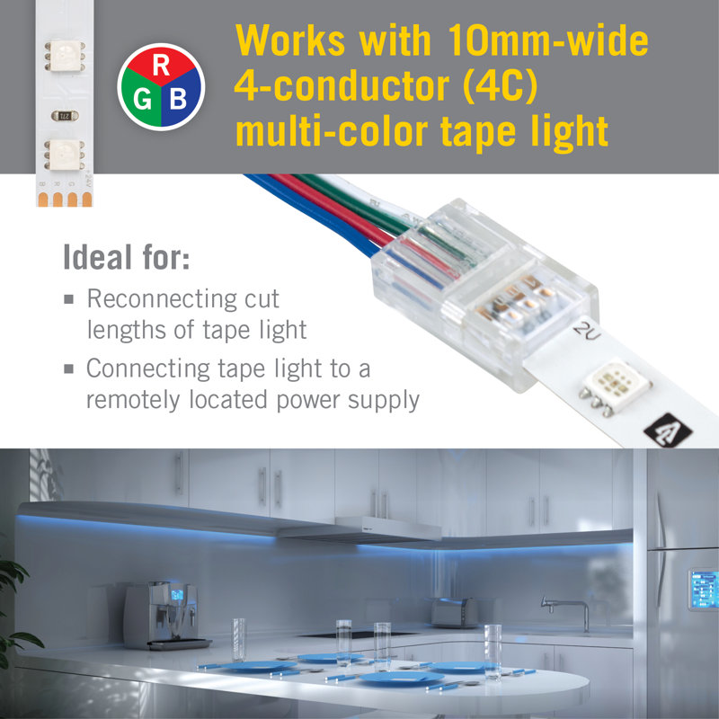 4 Pin LED Strip Light RGB Wire to Tape Connector, 6 Pack