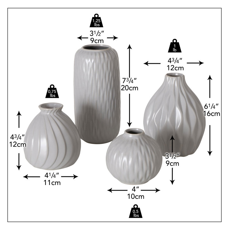 Ensemble de 4 vases gris perlé 4 pièces, 7,5 pouces