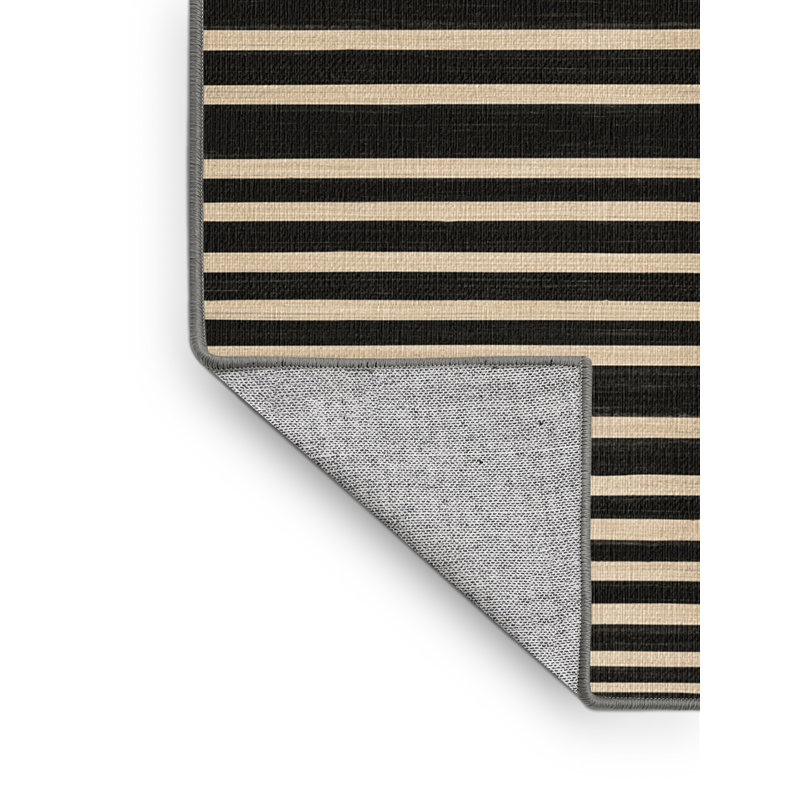 Washable Charcoal Ivory Striped Area Rug, Rectangle 7' x 9'