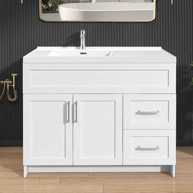 Armoire de salle de bain autoportante sans base de salle de bain blanche non assemblée l 42 po x P 21,5 po x H 33,5 po.