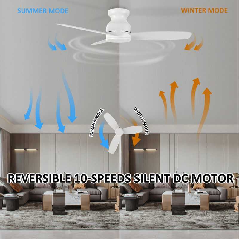 48" 3 - Blade Flush Mount Ceiling Fan without Light, White