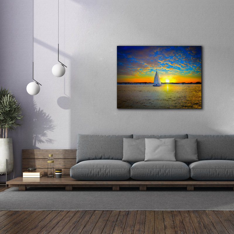 «Destin Sunset Sailing East Pass» par Ezra Tanner, H 40 po x l 54 po x P 1,5 po
