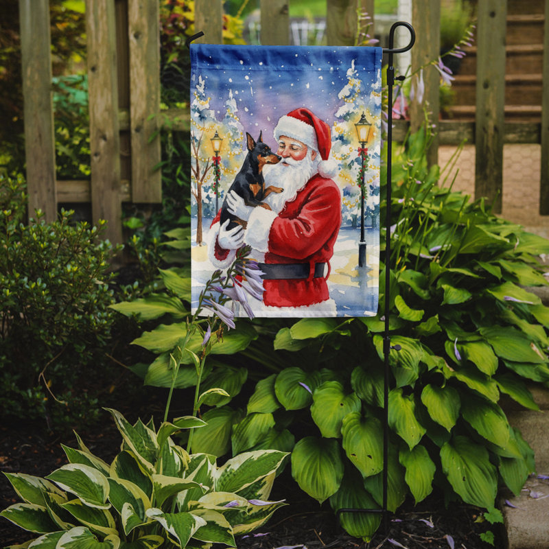 Manchester Terrier avec le drapeau du jardin du père Noël, Taille du jardin, Manchester Terrier
