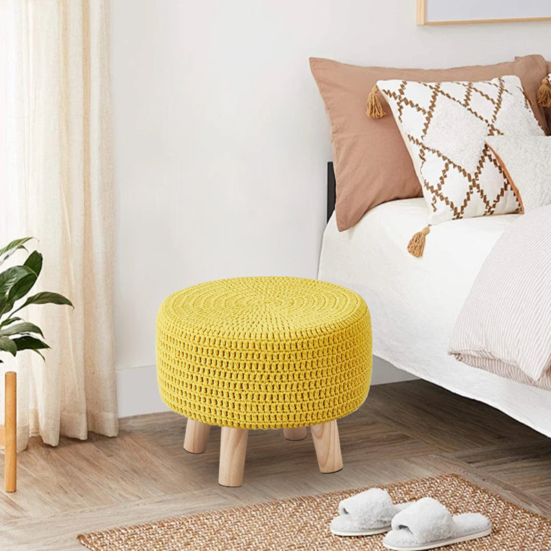 Wood Accent Stool, Yellow