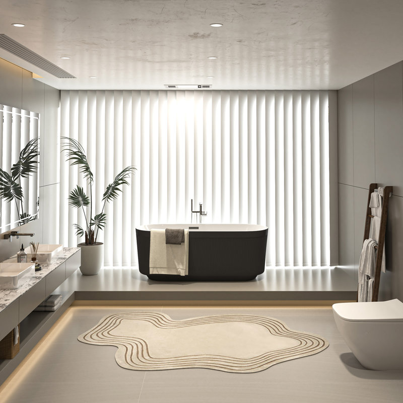 Baignoire autoportante 59 po en acrylique, conception plissée unique, trop-plein en nickel brossé et bonde escamotable, certifiée Cupc
