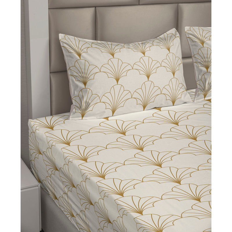 Microfiber Sheet Set, King Sheet Set with 2 Pillowcases, Sand/Light Eggshell Brown Geometric