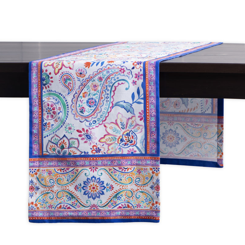 Maison D' Hermine Indian Floral 100% Cotton Table Runner Farmhouse Tabletop Cover For Home Kitchen Dining Décor Cocktail Parties Family Dinners Wedding Spring/Summer (Single Layer, 14.50"X108")