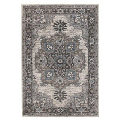 9' X 12' Ivory Taupe and Gray Medallion Power Loom Area Rug