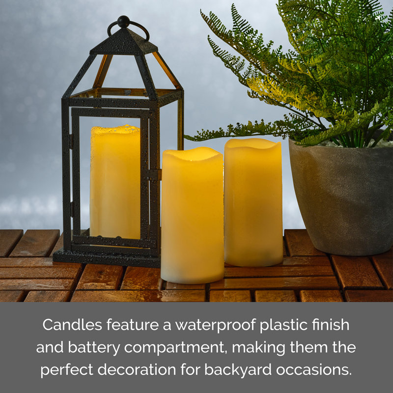 Set of 3 Waterproof LED Pillars, 3X6 Inch, White