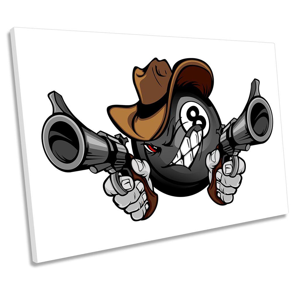 Pool Eight Ball Guns Cowboy Framed CANVAS PRINT Wall Art