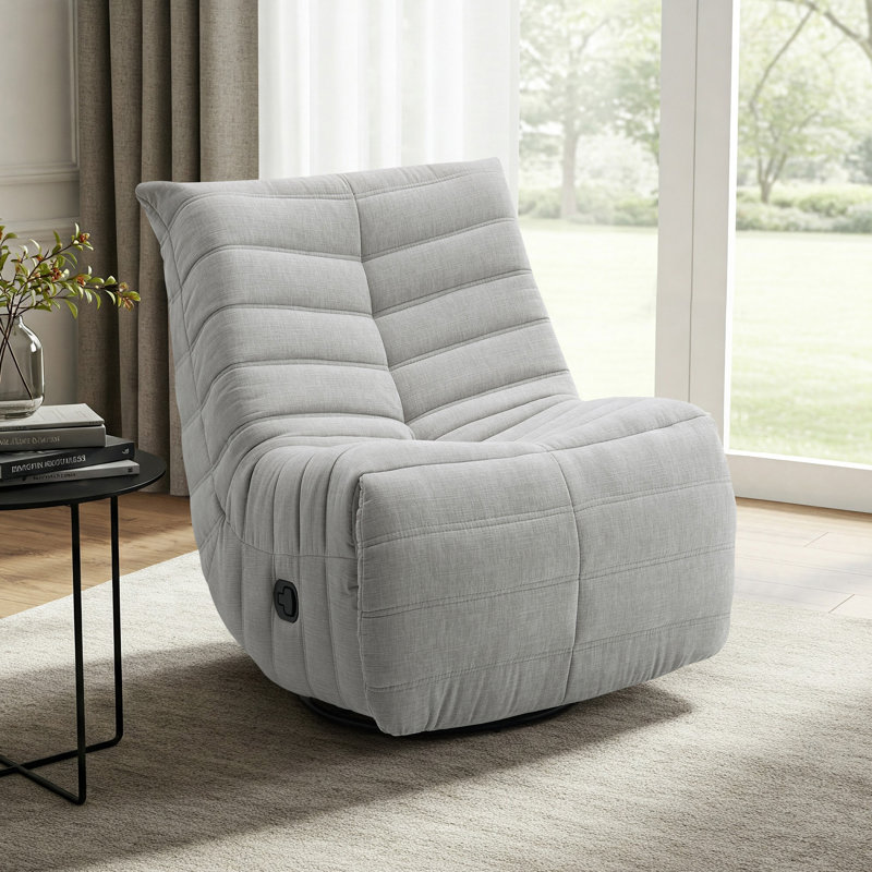 Oyster Chenille Glider Recliner With Swivel, Light Gray