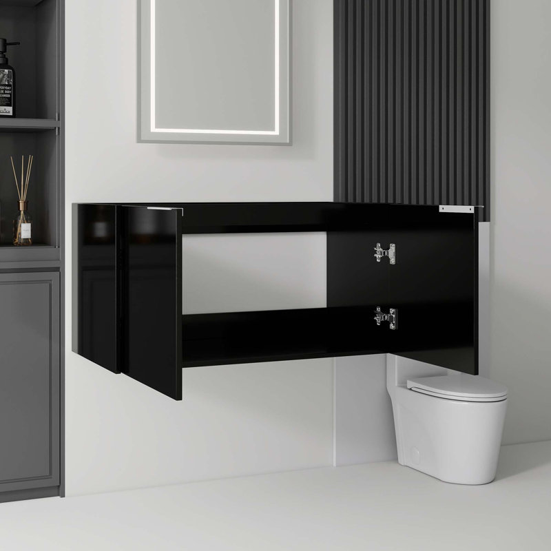 Meuble-lavabo flottant avec portes à fermeture douce et rangement spacieux, Noir