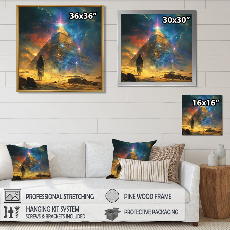 «Meditations Of Antiquity Pyramids - Abstract Landscape», reproduction d'art mural, Cadre flottant doré, H 16 po x l 16 po