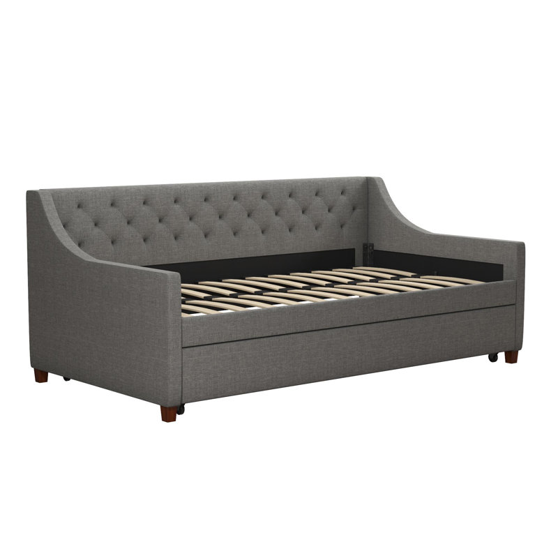 Upholstered Daybed with Trundle, Grey